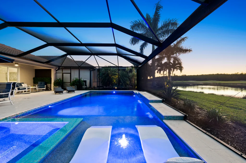 Pool terrace at dusk